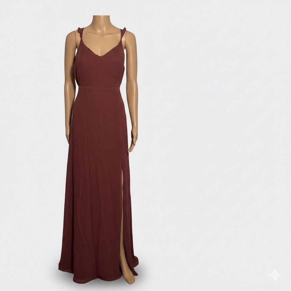 Birdy Grey Burgundy Wine V-Neck Gown - Size L